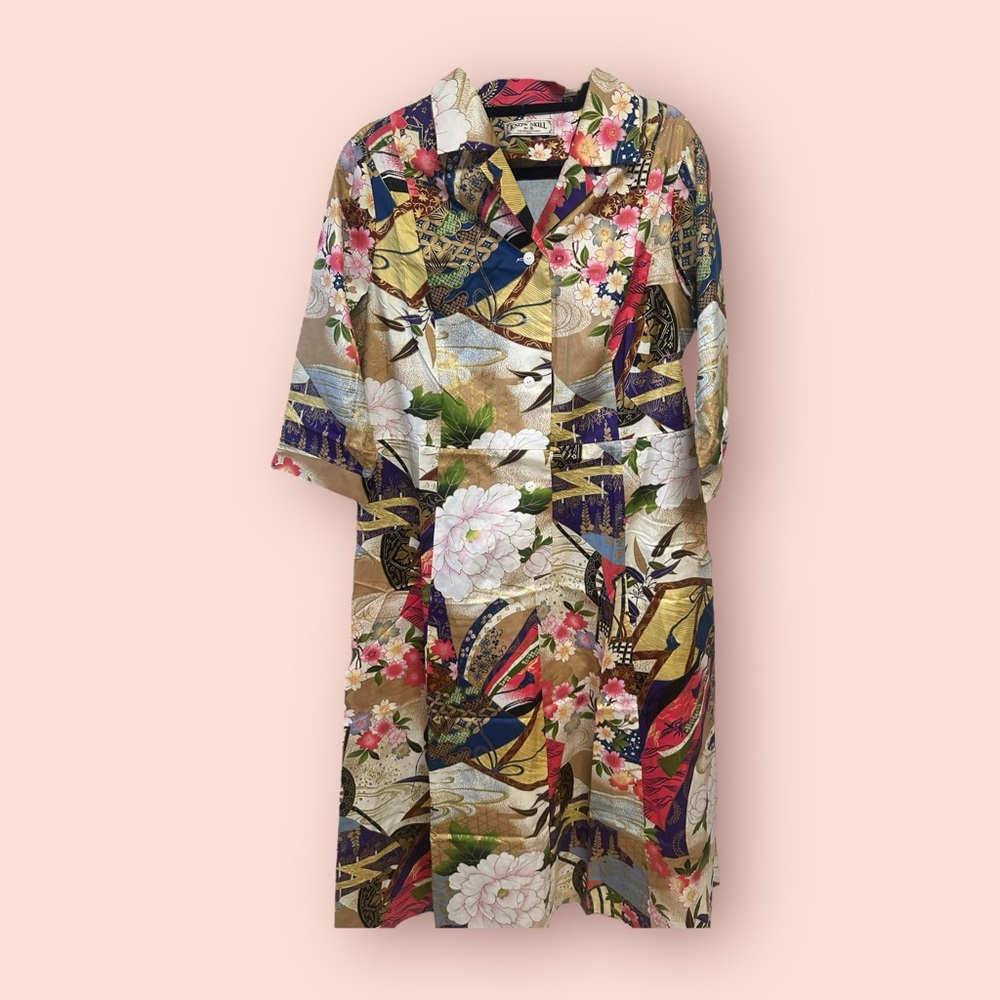 Rare VINTAGE 50’s Hawaiian 3/4 Sleeve Maxi Dress, Floral cotton XL/1X  (S32)